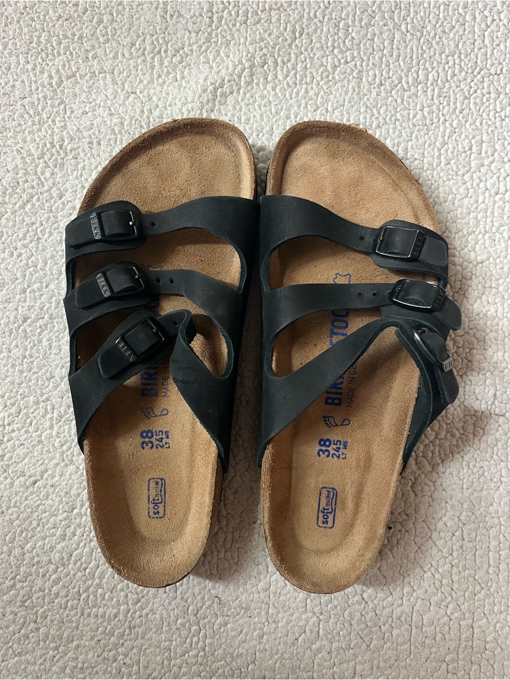Birkenstock Florida Softbed Sandals Black Leather Womens 7